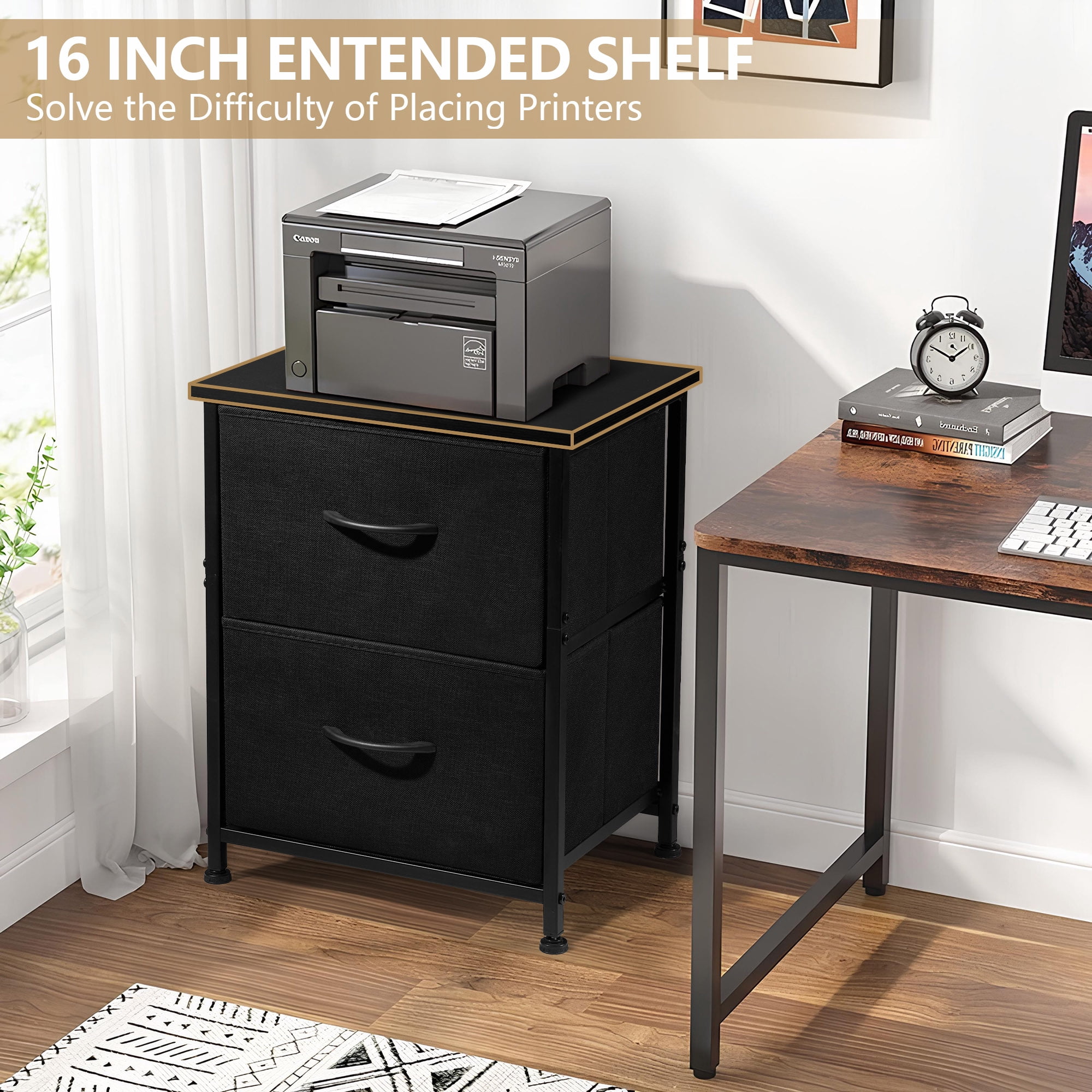 Coliware File Cabinet, Modern Wood Filing Organizer Table with Drawer, Desk Table Cabinet Fits A4 Letter Size, Home Office Furniture for Under Desk Storage, Black Printer Stand Table