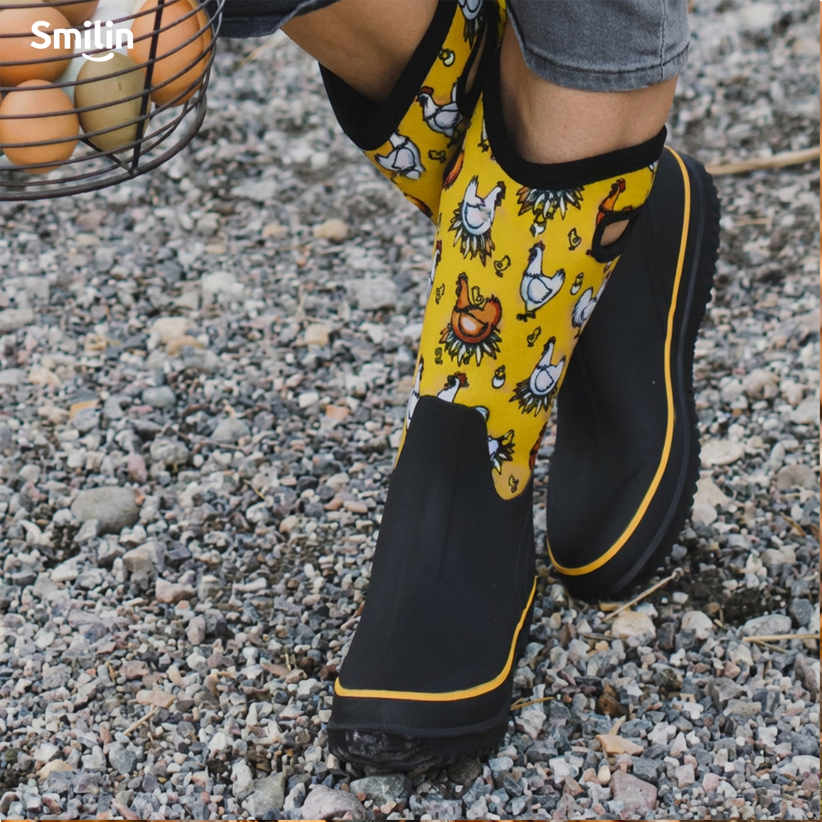 SMILIN Women's Yellow Anti-Slip Rain Boots photo 8