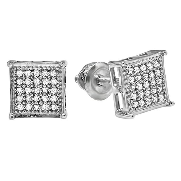 Dazzlingrock Collection 0.13 CT Round White Diamond Stud Earrings for Men in Sterling Silver