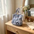 thumbnail image 4 of YAMB Plaid Cloth Shoulder Tote Bag, Large Capacity Casual Fabric Handbag with Ruffle, Women Portable Daily Carry Bag with Handles for Shopping Travel Commute Matching, 4 of 6