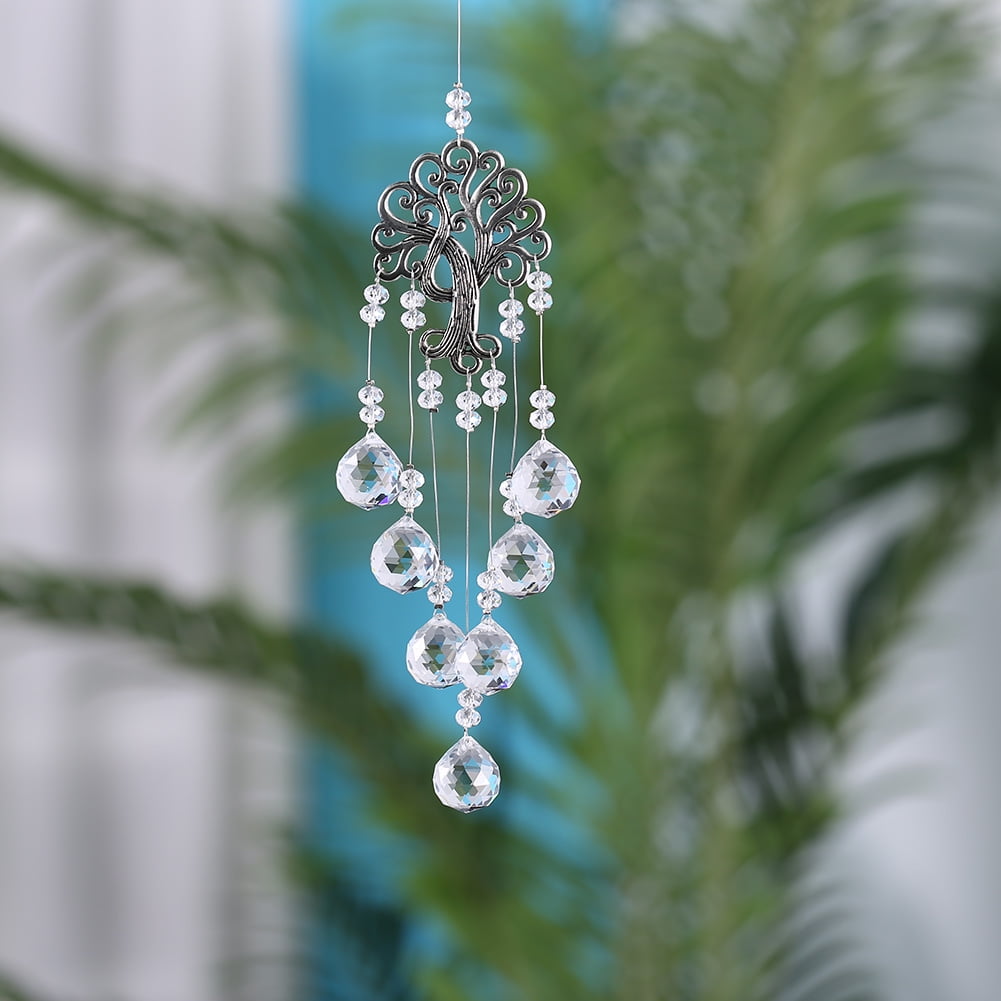 Home Window Hanging Crystal Garden Decoration Beads Chain Sphere Chandelier Lamps Light Pendant Curtain Wedding Decoration Gift for Living Room 4 PCS Crystal Rainbow Suncatcher