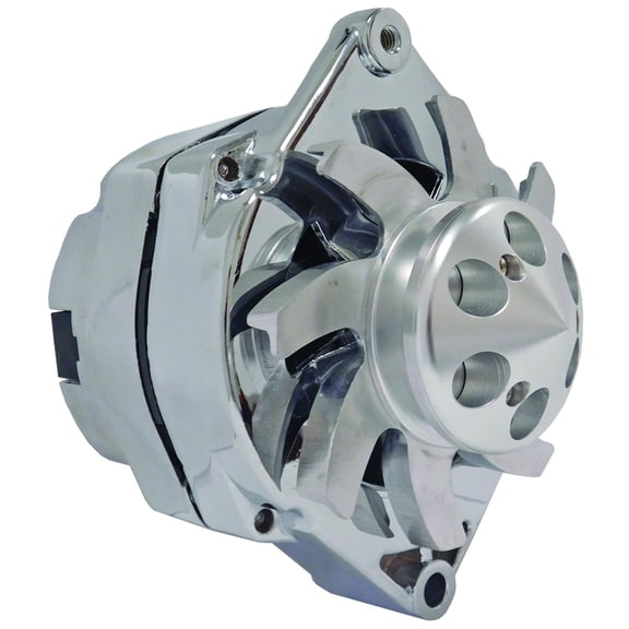 OEG Parts New Replacement For High Output 110 AMP Chrome Plated Alternator W/ Billet Custom 1 Groove Pulley Self Exciting (Low Cut In) 7127-SECN-100A1G