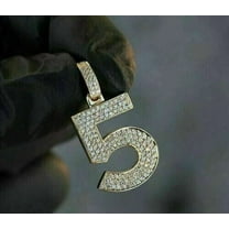 Aishvi Jewels 2Ct Round Cut Real Moissanite Men's ''5'' Number Pendant 14K Yellow Gold Plated Silver