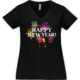 thumbnail image 3 of Inktastic Happy New Year with Hat Fireworks and Wine Glasses Women's Plus Size V-Neck T-Shirt, 3 of 5
