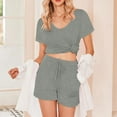 thumbnail image 4 of GERsome Womens Pajamas Set 2 Piece Short Sleeves PJs V-Neck Tops and Drawstring Waist Shorts Soft Lounge Set S-2XL (Gray,L), 4 of 8