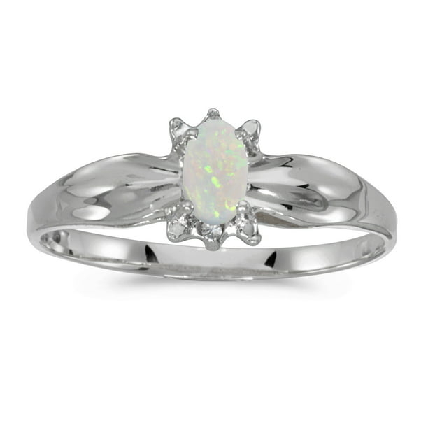 Direct-Jewelry - 14k White Gold Oval Opal And Diamond Ring - Walmart ...