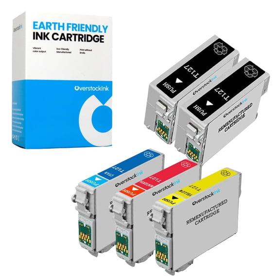 OverstockInk 127 Combo Pack of 5 Ink Cartridges Compatible for Epson 127 for Workforce WF-7510 (2 BK, 1 each C, M, Y)
