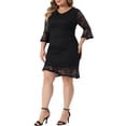 thumbnail image 4 of Agnes Orinda Women's Plus Size Engagement V Neck Fla Sleeve Ruffle Hem Lace Cocktail Bodycon Dress 1X Black, 4 of 6