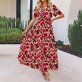 thumbnail image 5 of Wiyuqeen Womens Boho Maxi Dersses Short Sleeve Button V Neck Summer Dress Casual Floral Print Ankle Dresses Flowy Swing Dresses, 5 of 9