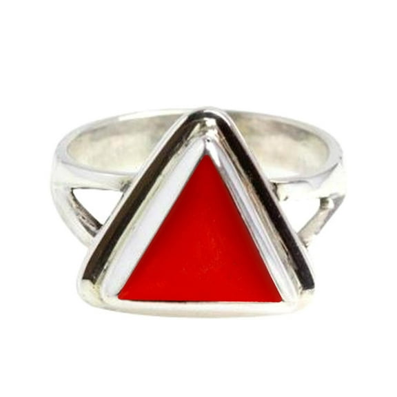 Divya Shakti 5.25-5.50 Carat Triangle Red Coral Red Moonga Gemstone Silver Ring For Men & Women