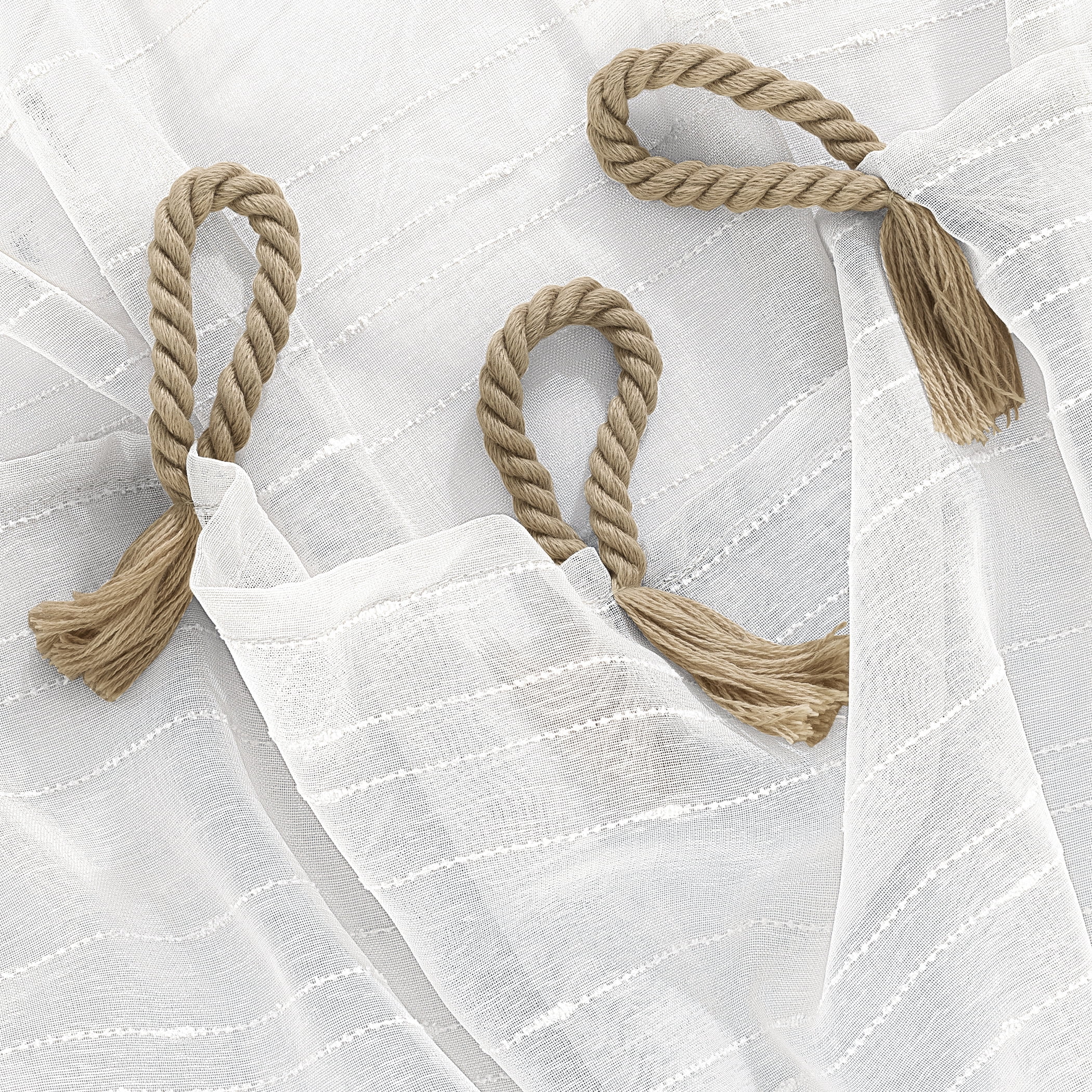 No. 918 Noemi Slub Stripe Rope Tab Semi-Sheer Curtain Panel, 1-Piece Tab Top Indoor Window Panel, 50”x84", White