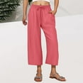 thumbnail image 2 of QATAINLAV Women's Linen Cropped Pant Loose Straight Wide Leg Capri Pants Drawstring Elastic Waist Casual Summer Beach Capris with Pockets Watermelon Red L, 2 of 7
