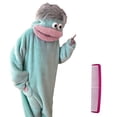 thumbnail image 2 of Funny Big Mouth Monster Onesie with Large Comb Prop,Light Blue Silly Puppet Cosplay One Piece Pajamas, Warm Home Loungewear, Oversized Fleece Sleepwear for Parent & Little One, 2 of 8