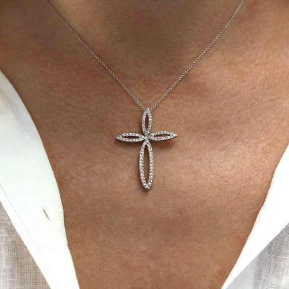 1 Carat Moissanite Religious Cross Pendant Necklace 925 Sterling Silver
