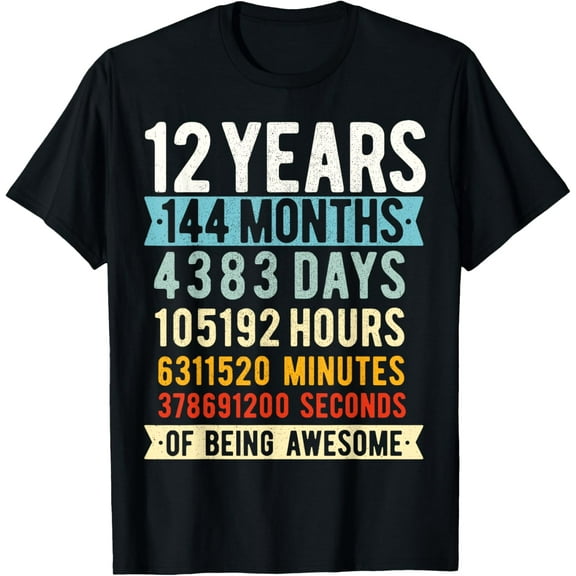 12th Birthday 12 Years Old Vintage Retro 144 Months T-Shirt