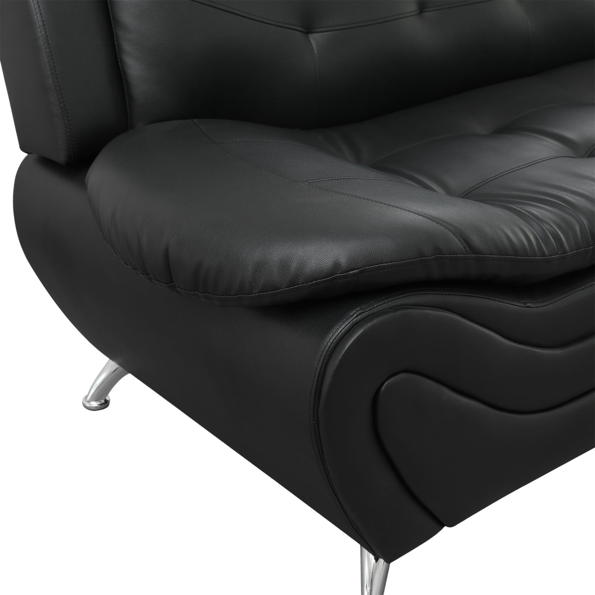 Aukfa 3 Piece Sofa Set - 60" Wide Upholstered Loveseat Couch for Living Room Bedroom, Leather, Black