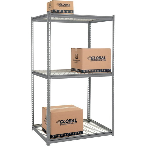 Global Industrial 580952GY 96 x 48 x 48 in. High Capacity 3 Levels Starter Rack with Wire Deck, Gray