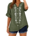 thumbnail image 6 of IPYUI Womens Summer Gauze Tops Retro Embroidered Blouse Elbow Sleeve Peasant Blouses Pullover Basic Tees Gauze Shirts V Neck Tops Three Quarter Sleeve Tops Button Down Shirts Linen Clothes, 6 of 9