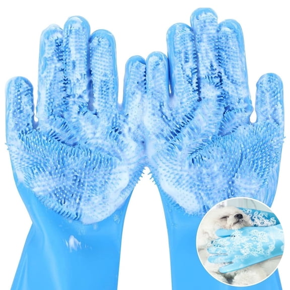 UHIAGREE Pet Grooming Gloves,Dog Bath Washing Gloves with High-Density Teeth & Heat Resistant,Blue