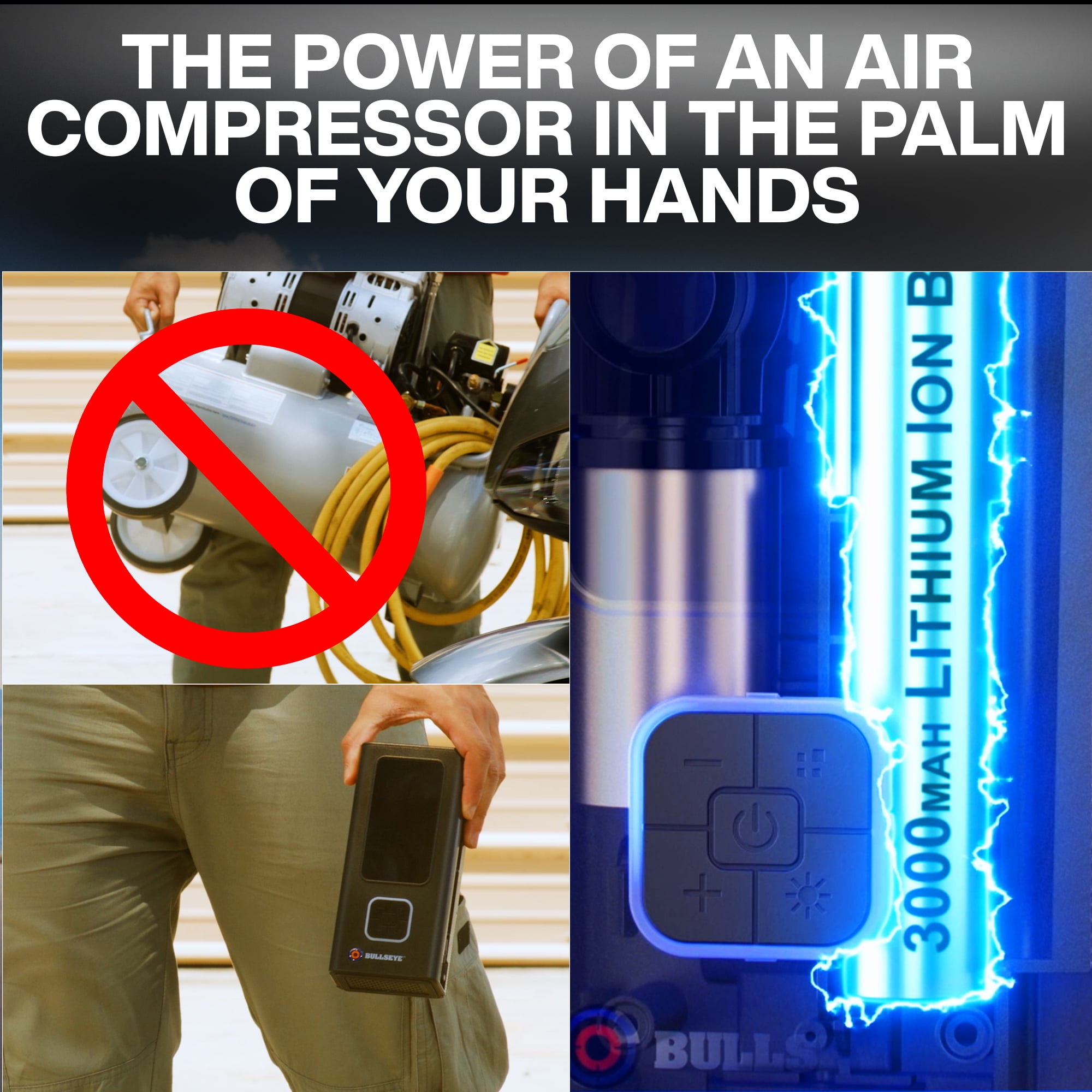 Bullseye Pocket Air Tire Inflator Powerbank 100 PSI Electric Air Compressor Portable Pump for Car Bike LED Pressure Gauge
