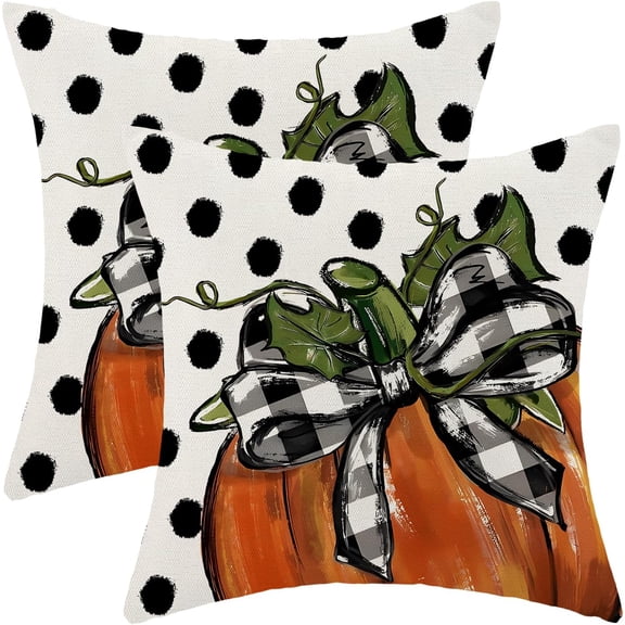 Fall Pillow Covers 18 x 18 Inch, Burnt Orange Pumpkin Polka Dots Decor Throw Pillows for Home Couch Bed, Autumn Thanksgiving Harvest Outdoor Decorative Pillowcase Linen Cushion Cover Set of 2