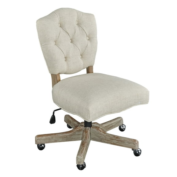 Linon Kelsey Wood Upholstered Swivel Office Chair in Beige