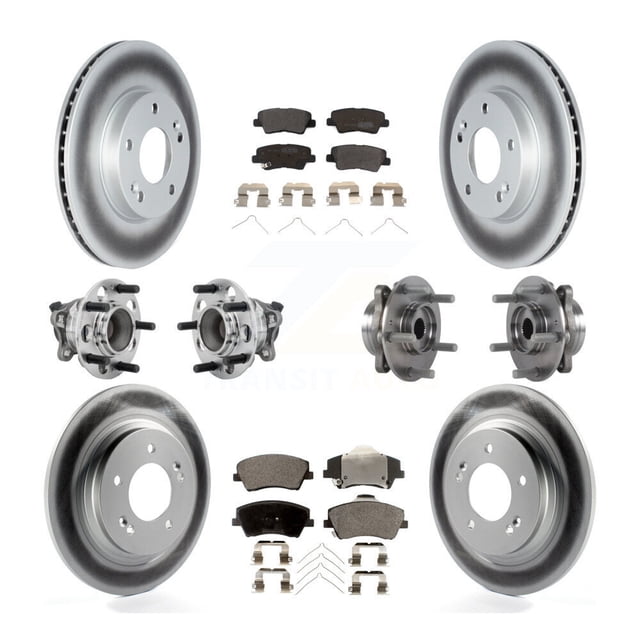 Transit Auto Front Rear Hub Bearing Assembly Coated Disc Brake Rotor and Semi-Metallic Pads Kit (10Pc) for Car 2017-2019 Hyundai Ioniq BATTERY EV (EV BEV) engine with Electric Parking KBB-131726