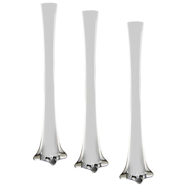 24" White Glass Eiffel Tower Vases