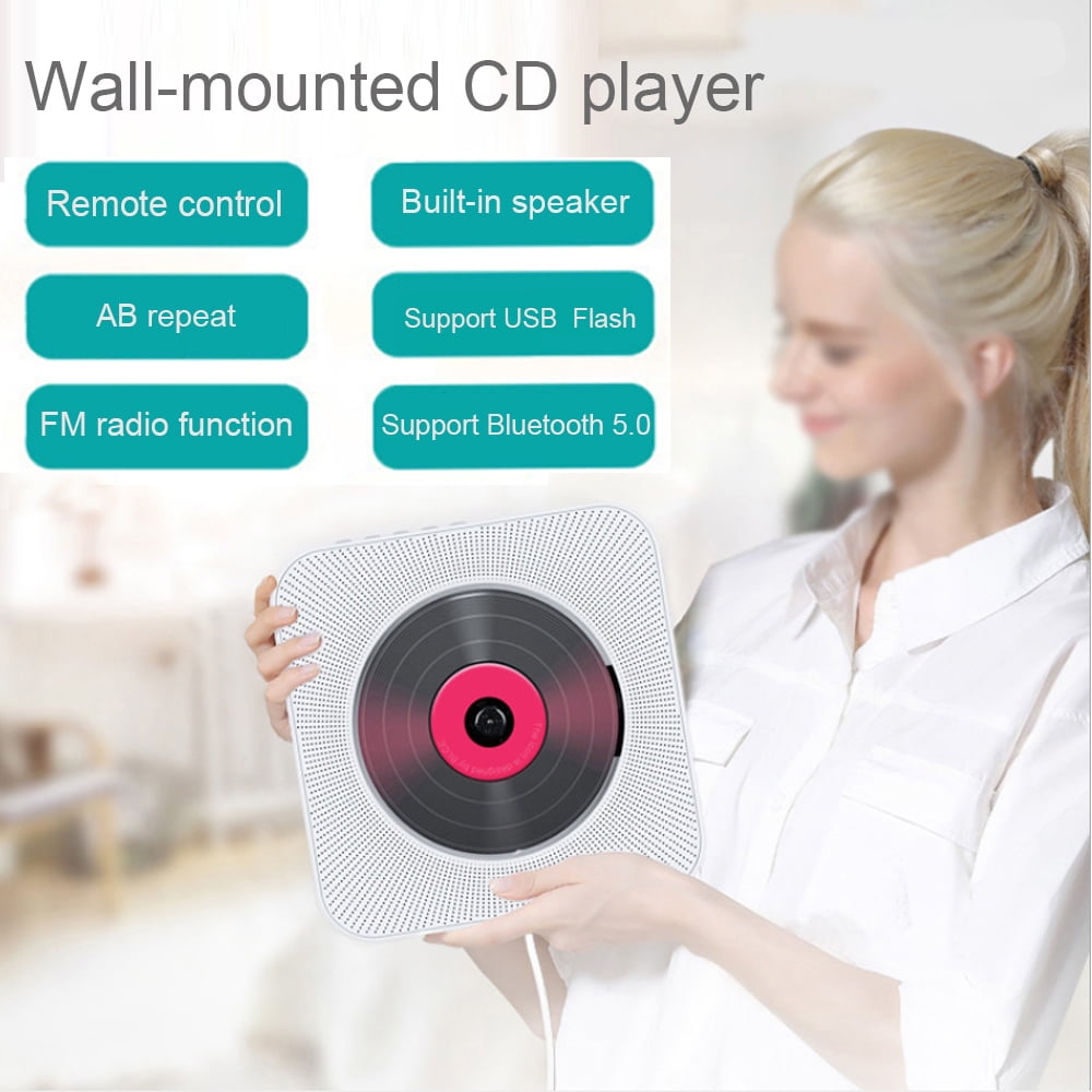 MEGICOT Bluetooth 5.0 Wall Mountable CD Player with Pull-Switch Built-in Speakers, Portable Music Player with Remote Control, Support FM Radio USB Flash AUX Play
