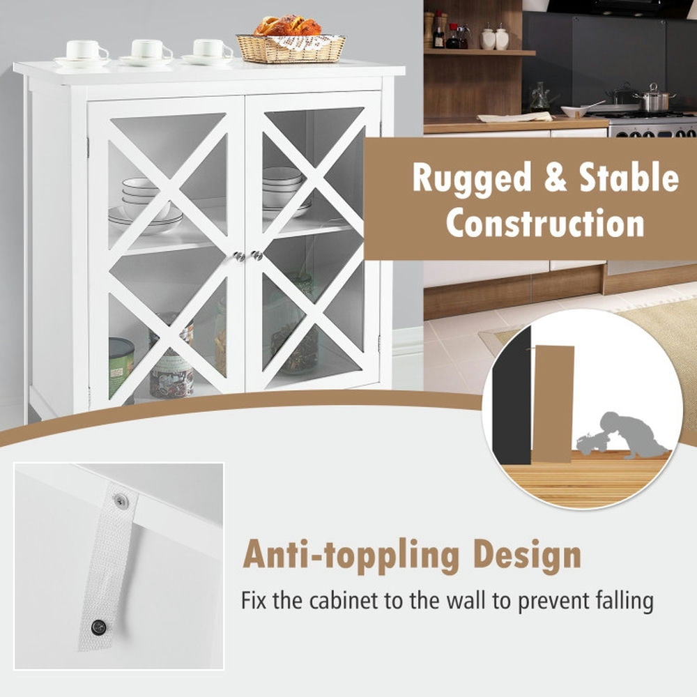 Finihen Kitchen Storage Cabinet, Buffet Sideboard, Freestanding Kitchen Buffet Cabinet with Glass Doors and Adjustable Shelf, for Dining Room, Kitchen, Living Room, White Finihen Kitchen Storage Cabinet, Buffet Sideboard, Freestanding Kitchen Buffet Cabinet with Glass Doors and Adjustable Shelf, for Dining Room, Kitchen, Living Room, White