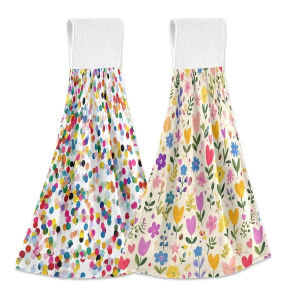 IAUYY Kitchen Hanging Towels Set of 2 100% Polyester Absorbent, Super Soft Hand Towels with Hanging Loops for Bathroom Kitchen Paper Scraps in The Air Orange Gradient Tones