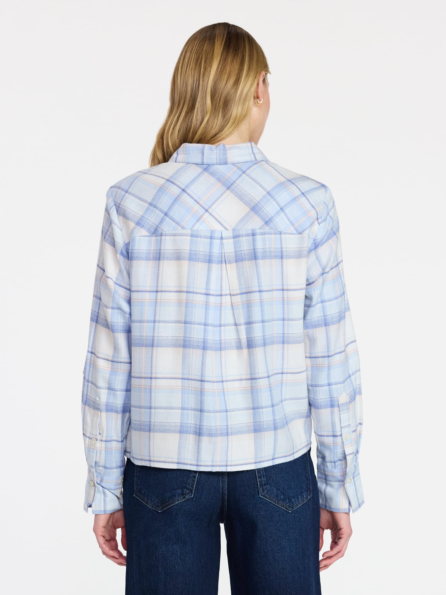 Time and Tru Women's Cropped Flannel Shirt, Sizes XS-XXXL