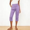 thumbnail image 2 of Enjoytime Women Capri Pants Elastic Waist Button Split Hem Capris Summer Lightweight Casual Cropped Pants, 2 of 8