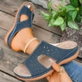 thumbnail image 3 of Women's SlippersSummer Wedge Open Toe Slip-On Peep Toe Sandals Shoes for Women Beach Fashion Navy 7.5, 3 of 4