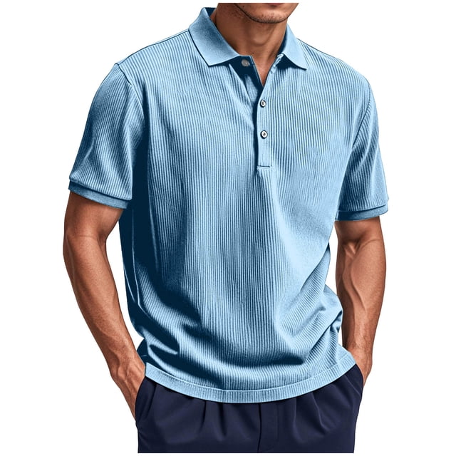Blusa y camisa de manga corta con cuello vuelto para hombre, de verano, de color liso, con mangas cortas y cuello vuelto, informal, deportiva, abotonada, para hombre.