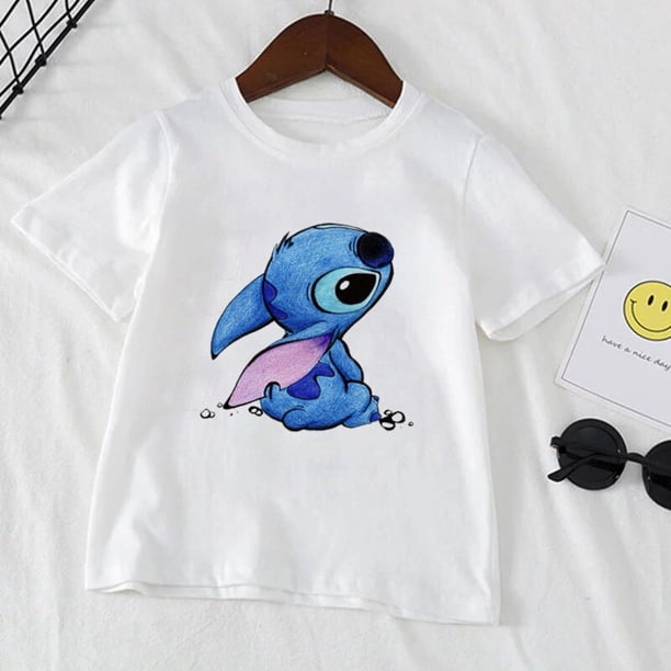 Kids Stitch Disney T-shirts Boys Girls Clothes White Short Sleeved Printed T Shirt 1-12 Years Old Children Clothing140-(10-11T) Gao Jinjia LED