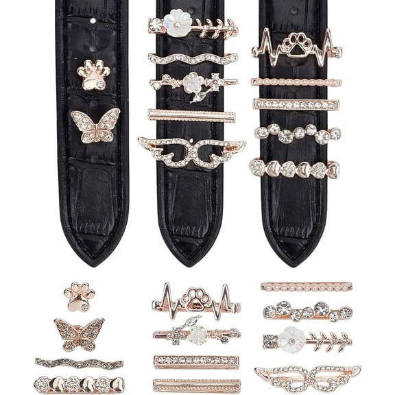 14Pcs Rhinestone Watch Charm Watch Band Charms Alloy Heart Watch Charms Decorative Ring Loops DIY for Watch Band Decoration DIY