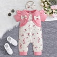 thumbnail image 2 of mgoYE Newborn Baby Girl Summer Clothes Short Sleeve Bubble Romper Bow Shorts Jumpsuit Infant Outfit 0 3 6 9 12 18 Months(Pink,6-9 Months), 2 of 8