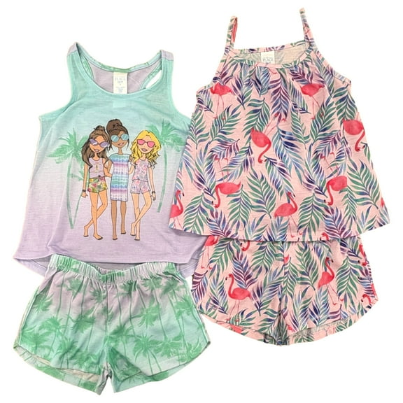 Disney Princess Girls 4pc Pajamas Pink Tee Shirt & Shorts Sleep Set 4