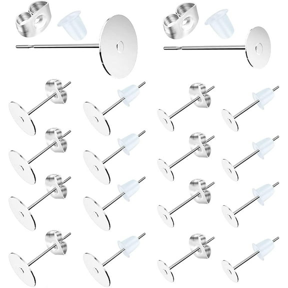 JESOT Earring Posts Stainless Steel, 500Pcs Hypoallergenic Flat Pad Earring Studs with Butterfly and Rubber Bullet Earring Backs for Jewelry Making Findings