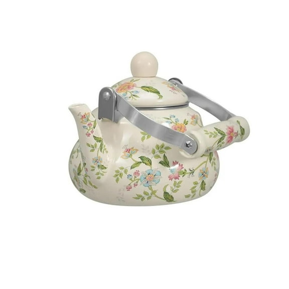 2.5L Enamel Teapot, Vintage Floral Cooktop Teapot Heating Teapot Coffee Pot Water Boiling Kettle with Strainer for Hot Water