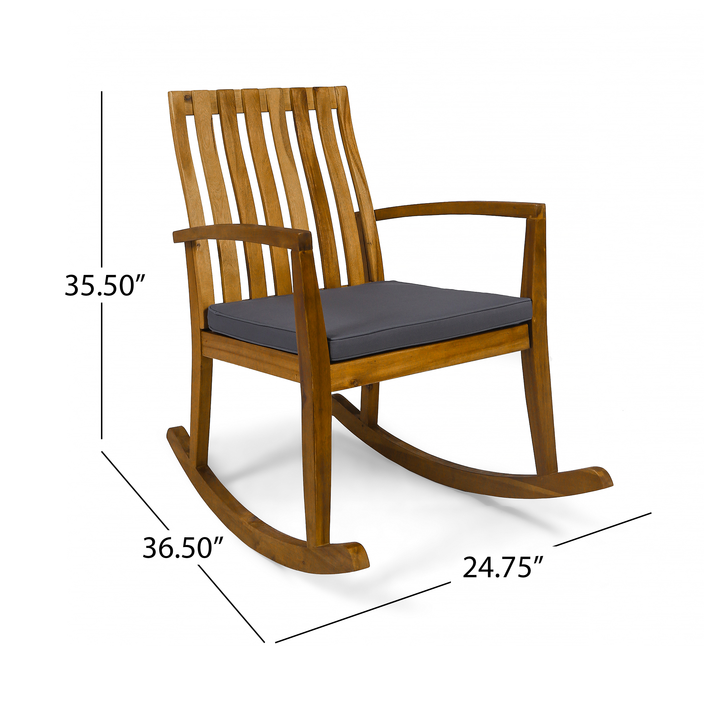 GDF Studio Adderbury Outdoor Acacia Wood Rocking Chair with Cushions, Set of 2, Teak and Dark Gray - image 4 of 9