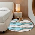 thumbnail image 3 of 3ft Washable Round Rug, Teal Brown Non-Slip Circle Area Rug for Bedroom Bedside, Gradient Waves Abstract Water Ripple Stripes Soft Indoor Floor Mat for Home Decor, 3 of 9