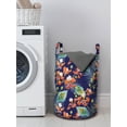 thumbnail image 3 of Tropical Laundry Bag, Boho Colorful Pastel Blooming Exotic Bouquets Peacock Feathers Wildflowers, Basket with Handles Drawstring Closure for Laundromats, 13" x 19", Indigo Multicolor, by Ambesonne, 3 of 4