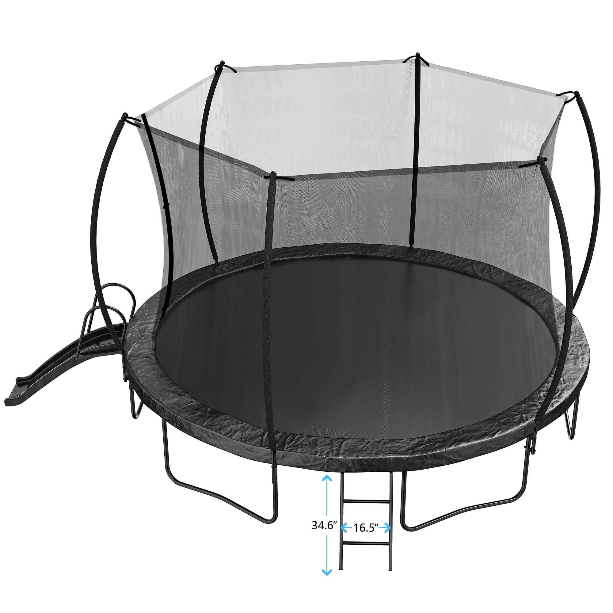 Aukfa Recreational Trampoline with Slide for Kids Adults, 12FT 14FT 16FT Tranpoline with Enclosure Safety Net, Ladder for Backyard