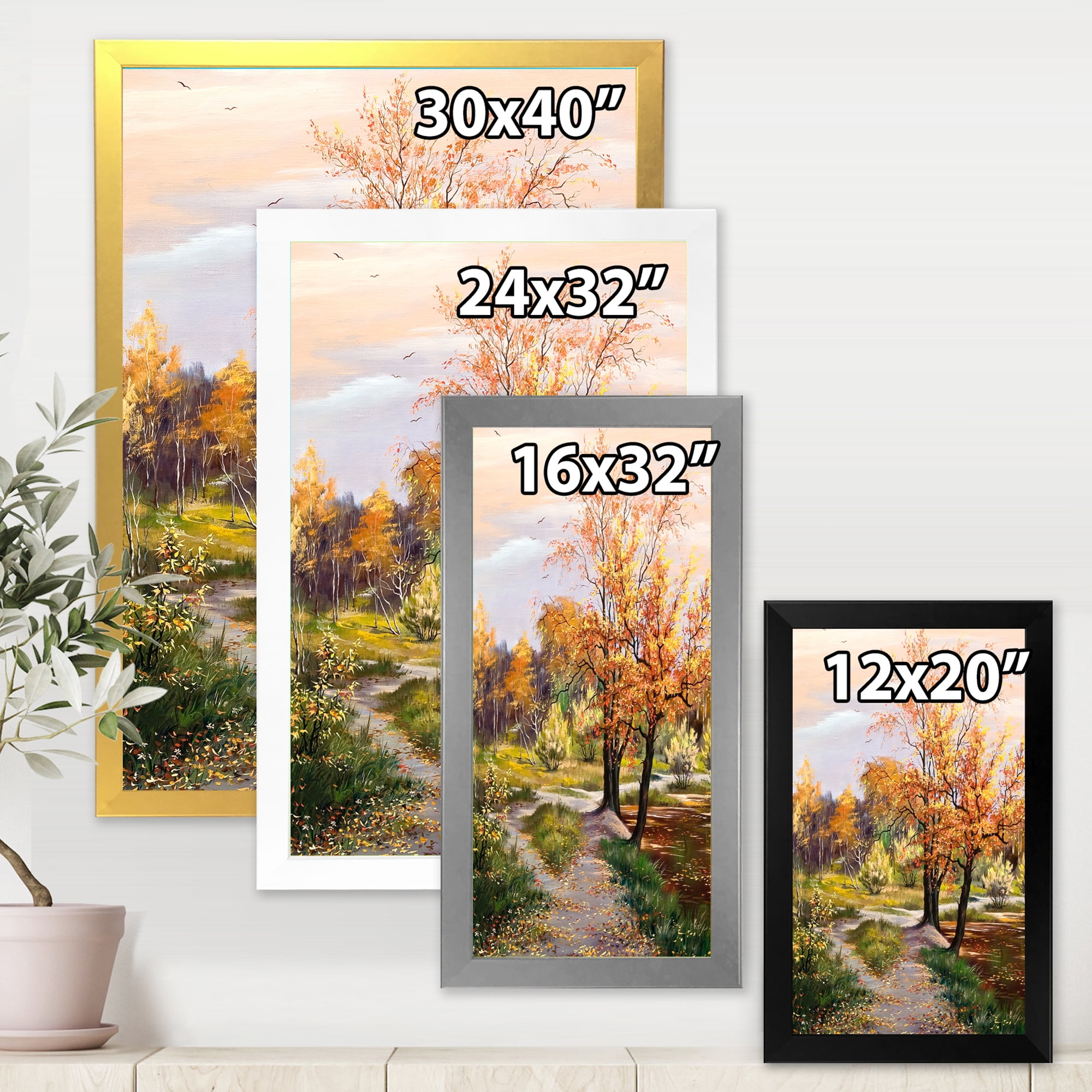 Designart 'The Orange Woods Along River' Country Framed Art Print