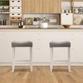 thumbnail image 3 of Bar Stools Set of 2, Backless Square Counter Stool Solid Wood Legs, Saddle-style Island Stool, Farmhouse Barstools with Dailhead Trim Decorate for Kitchen Counter Dining Room,Light Gray, 3 of 7