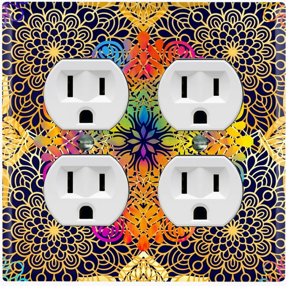 Metal Light Switch Plate Cover Rainbow Mandala Flower Tile Pattern MDL095