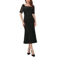thumbnail image 1 of INSPIRE CHIC Vestido de Cóctel para Mujer con Encaje y Dobladillo de Cola de Pez, Manga Corta, Ajustado, Midi, Negro, XL, 1 of 6