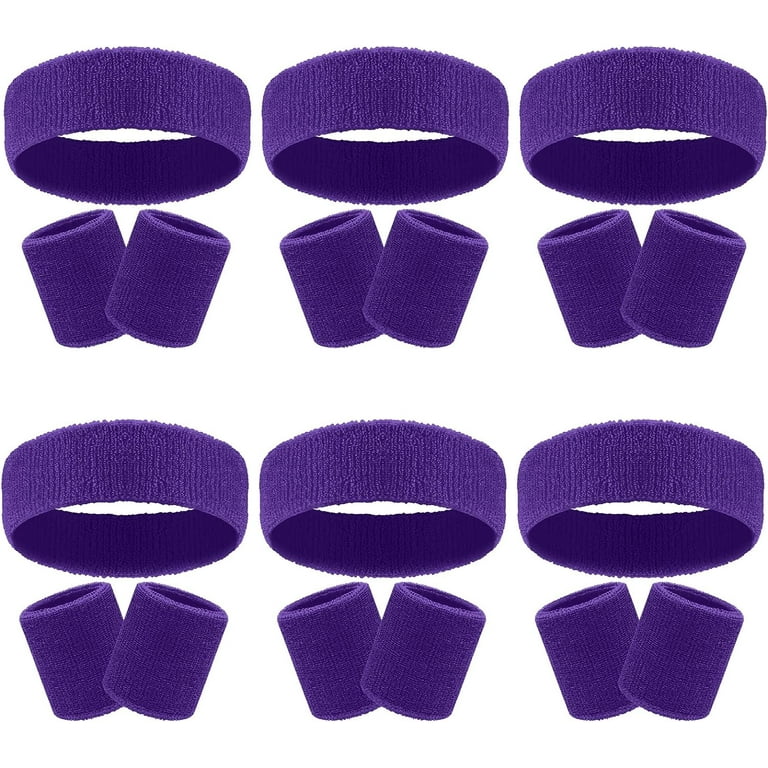 18 Pcs Sweatbands Headband Wristband Set Colorful Striped Terry